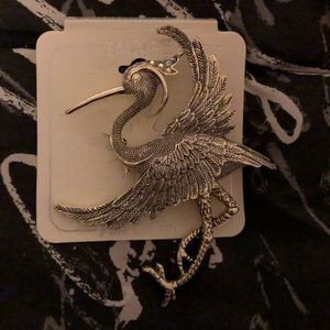 Silver toned large Bird pin